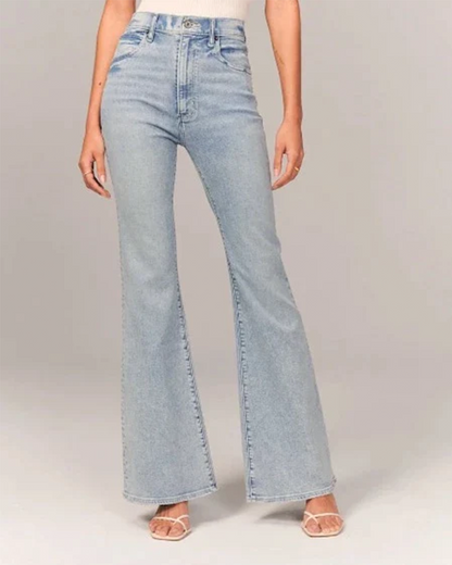 Damen Schlagjeans – High Waist – Weites Bein – Denim-Optik – Vollständig Lang