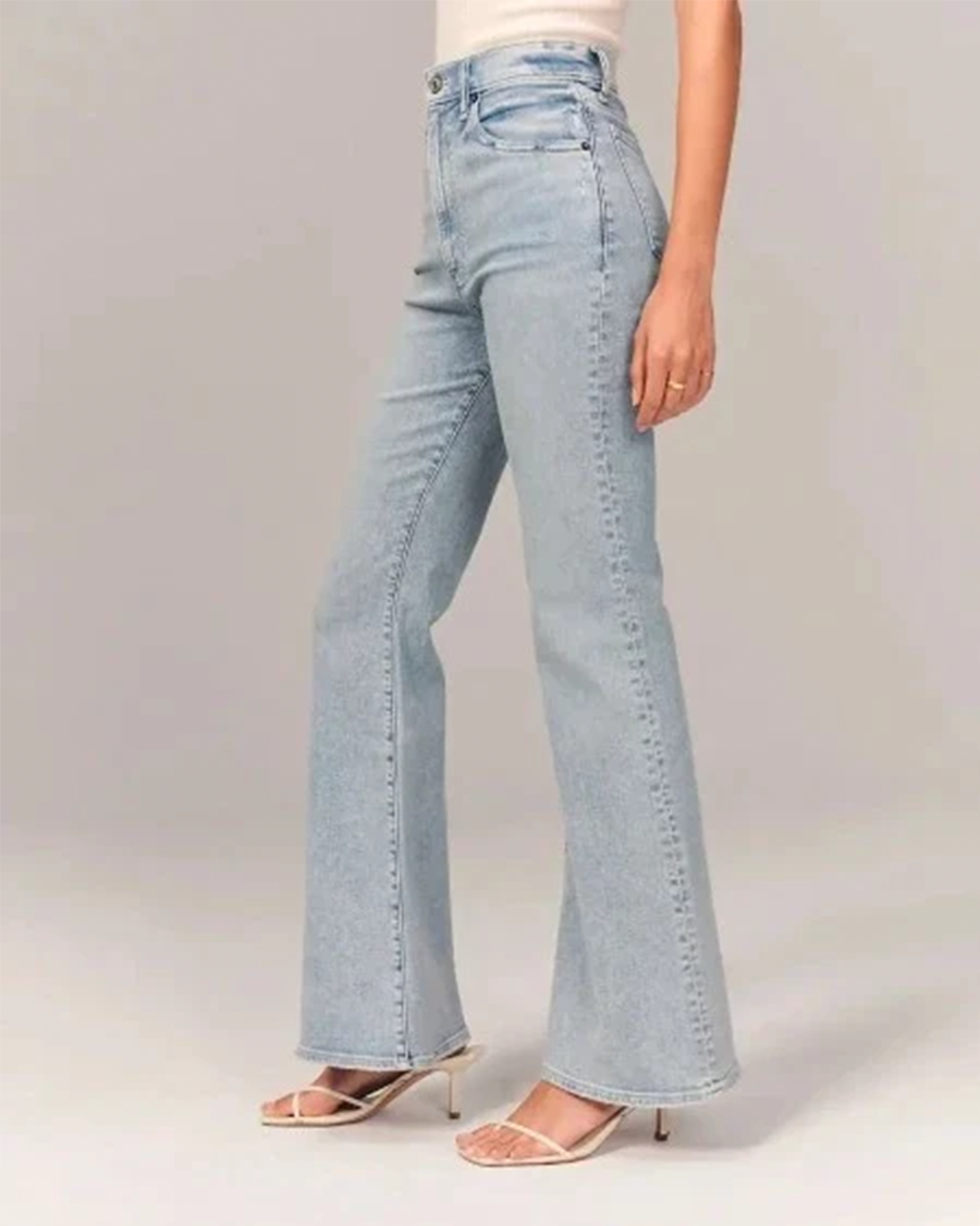 Damen Schlagjeans – High Waist – Weites Bein – Denim-Optik – Vollständig Lang
