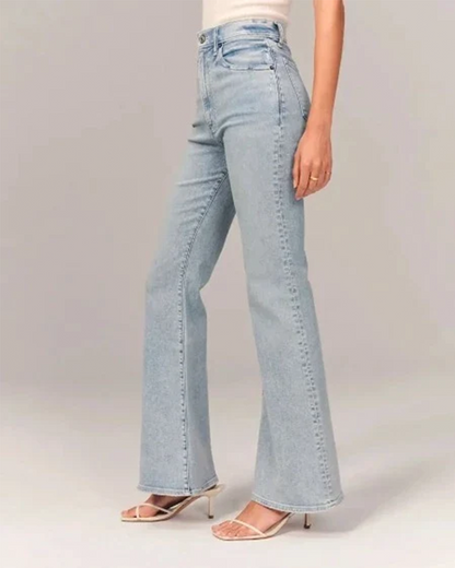 Damen Schlagjeans – High Waist – Weites Bein – Denim-Optik – Vollständig Lang