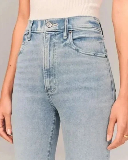 Damen Schlagjeans – High Waist – Weites Bein – Denim-Optik – Vollständig Lang