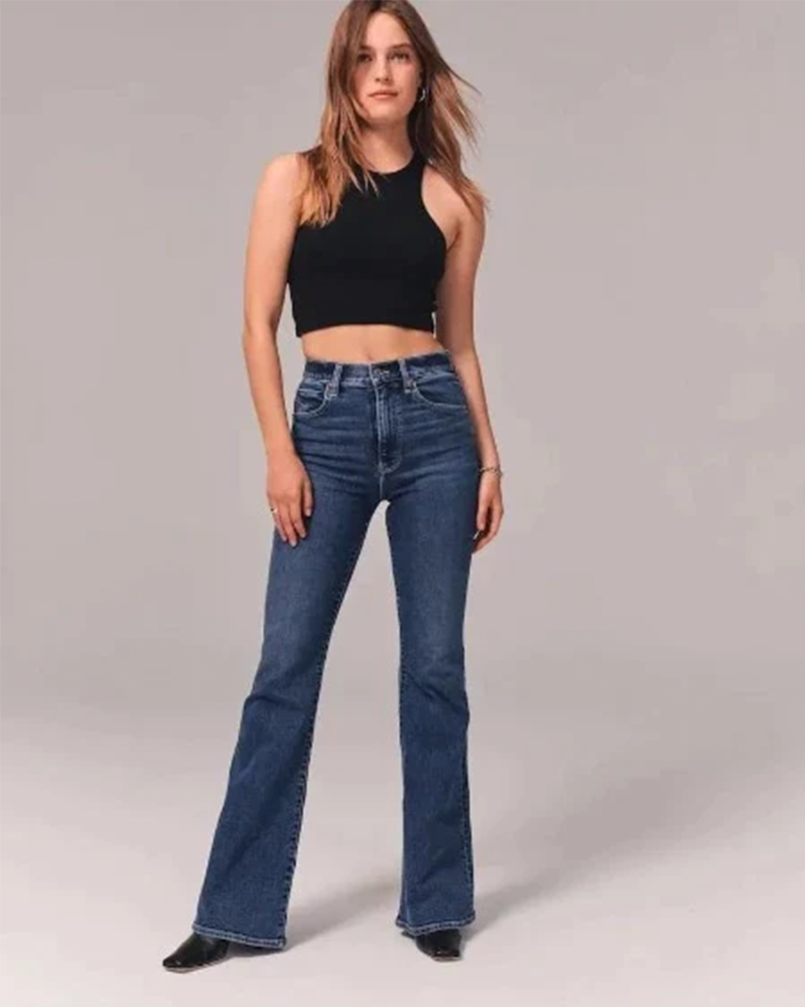 Damen Schlagjeans – High Waist – Weites Bein – Denim-Optik – Vollständig Lang