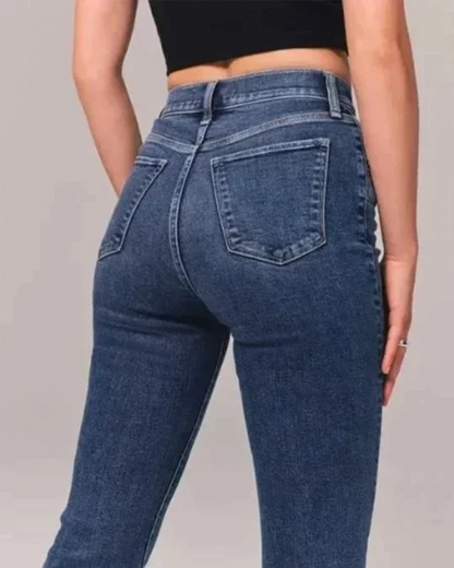 Damen Schlagjeans – High Waist – Weites Bein – Denim-Optik – Vollständig Lang