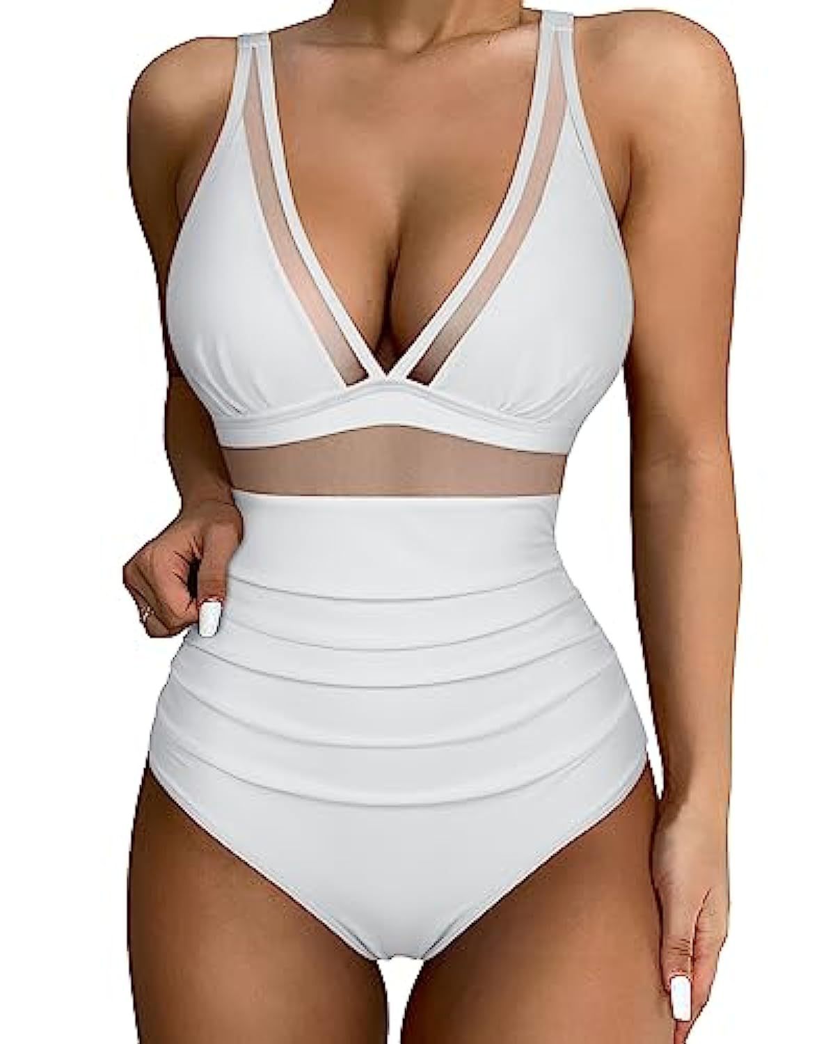 Damen Badeanzug – Figurbetont – Atmungsaktives Material – Mesh – Hoher Beinausschnitt