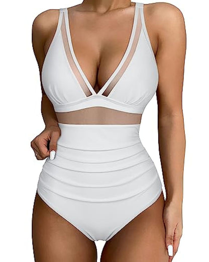 Damen Badeanzug – Figurbetont – Atmungsaktives Material – Mesh – Hoher Beinausschnitt