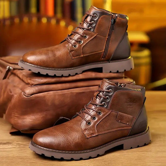 Herren Stiefeletten – Lederoptik – Reißverschluss – Robuste Sohle – Knöchelhoch