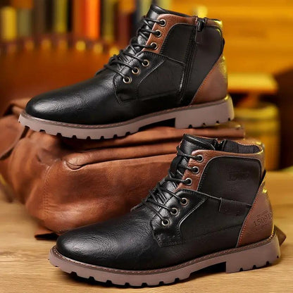 Herren Stiefeletten – Lederoptik – Reißverschluss – Robuste Sohle – Knöchelhoch