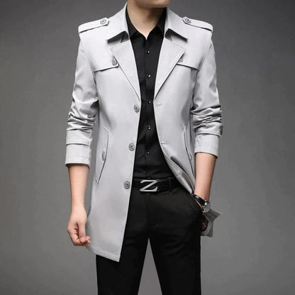 Herren Trenchcoat – Slim Fit – Einreiher – Strukturierter Schnitt – Schulterriegel