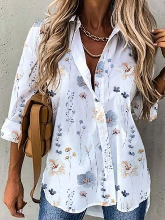 Damen Bluse – Lockerer Schnitt – Florales Muster – Knopfleiste – Atmungsaktives Gewebe