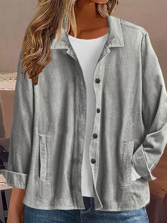 Damen Freizeitjacke – Lockere Passform – Gerippte Struktur – Knopfleiste – Hemdkragen