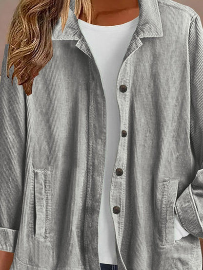 Damen Freizeitjacke – Lockere Passform – Gerippte Struktur – Knopfleiste – Hemdkragen