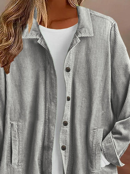 Damen Freizeitjacke – Lockere Passform – Gerippte Struktur – Knopfleiste – Hemdkragen