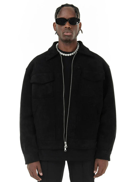 Herren Jacke – Oversized Fit – Veloursoptik – Reißverschluss – Brusttaschen