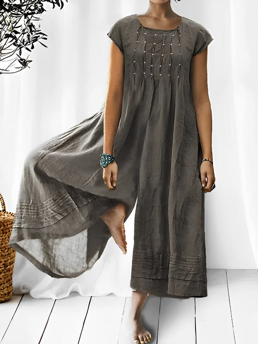 Damen Jumpsuit – Lockerer Schnitt – Atmungsaktive Mischung – Cap Sleeve Boho Stil – Lang