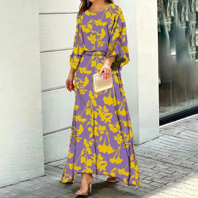 Damen Maxikleid – Luftiges Design – Weiter Schnitt – Rundhals – Weite Ärmel