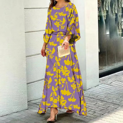 Damen Maxikleid – Luftiges Design – Weiter Schnitt – Rundhals – Weite Ärmel