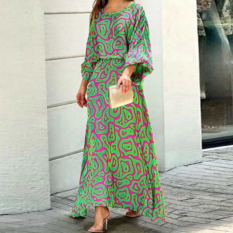 Damen Maxikleid – Luftiges Design – Weiter Schnitt – Rundhals – Weite Ärmel