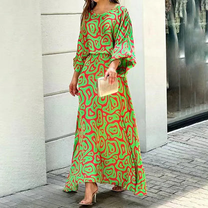 Damen Maxikleid – Luftiges Design – Weiter Schnitt – Rundhals – Weite Ärmel