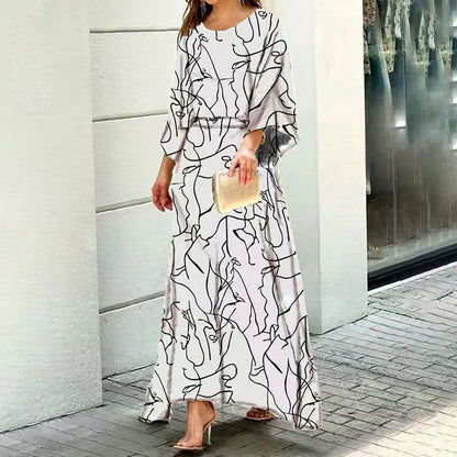 Damen Maxikleid – Luftiges Design – Weiter Schnitt – Rundhals – Weite Ärmel
