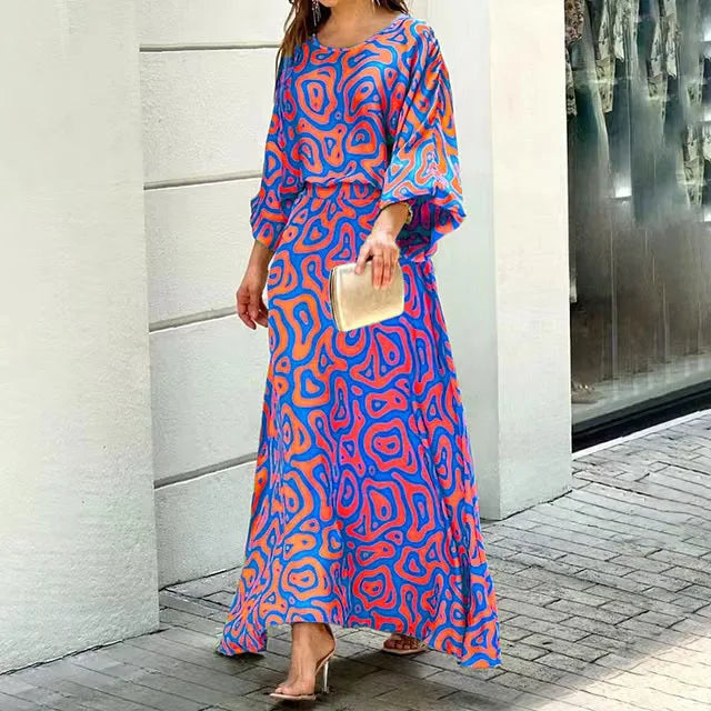 Damen Maxikleid – Luftiges Design – Weiter Schnitt – Rundhals – Weite Ärmel
