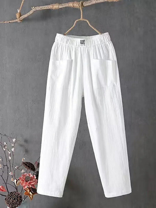 Damenhose – Lockerer Schnitt – Elastischer Bund – Atmungsaktive Naturfaser – Lang