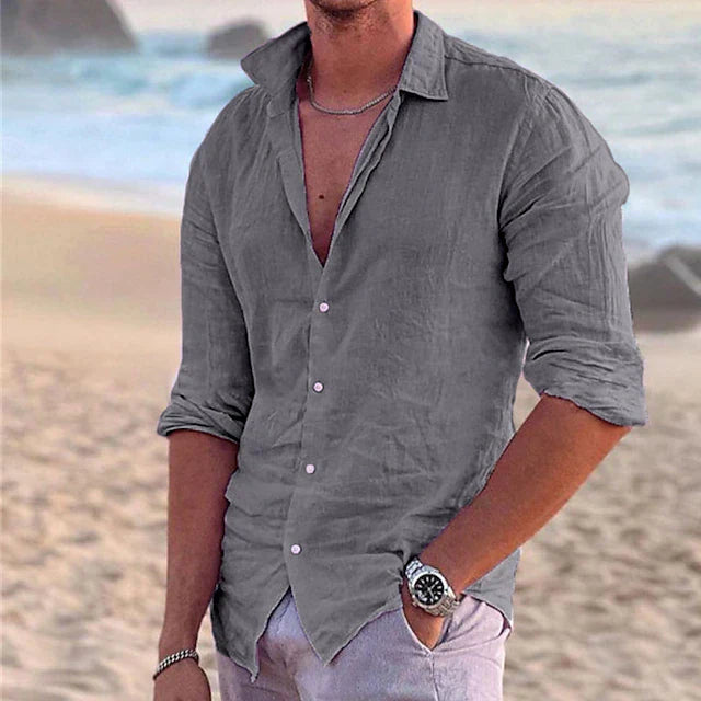 Herren Freizeithemd – Relaxed Fit – Lange Ärmel – Natürliche Fasern – Atmungsaktiv