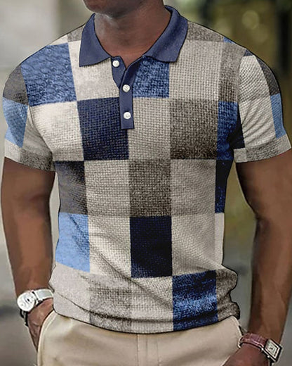Herren Polo Shirt – Slim Fit – Soft Knit – Patchwork Muster – Knopfleiste Casual