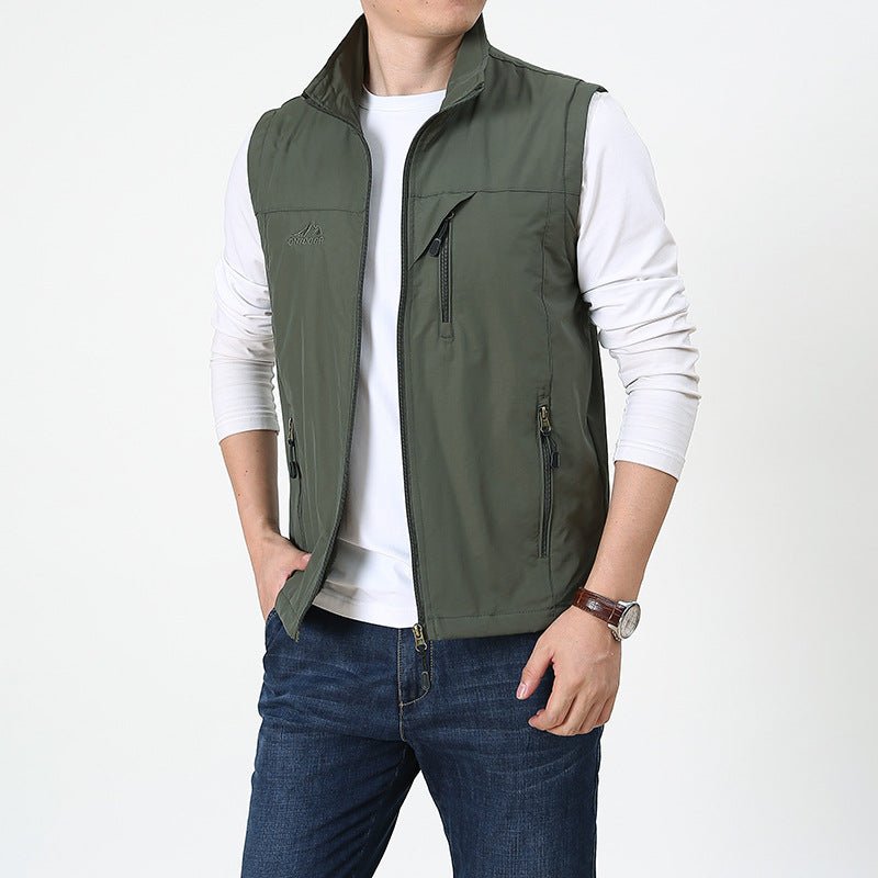 Herren Weste – Regular Fit – Leichtes Gewebe – Hoher Kragen – Reißverschluss – Brusttasche