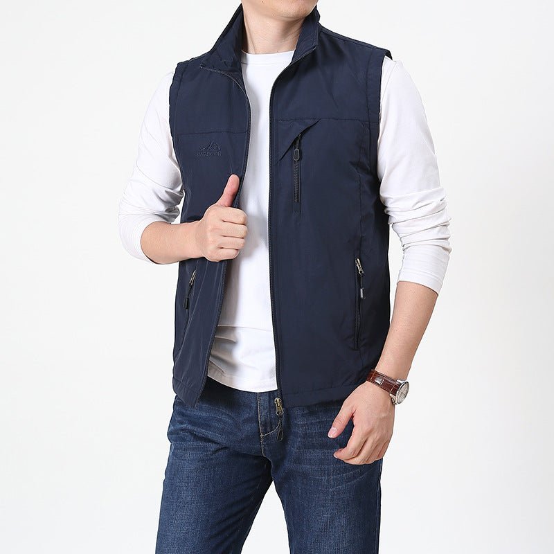 Herren Weste – Regular Fit – Leichtes Gewebe – Hoher Kragen – Reißverschluss – Brusttasche