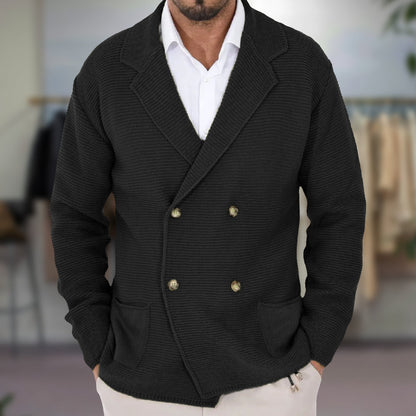 Herren Strickjacke – Regular Fit – Doppelreihig – Blazer-Revers – Soft Knit
