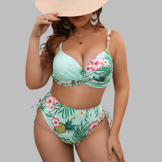 Damen Bikini Set – Hoher Bund – Twist-Top – Verstellbare Träger – Seitliche Bänder