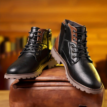 Herren Stiefeletten – Lederoptik – Reißverschluss – Robuste Sohle – Knöchelhoch