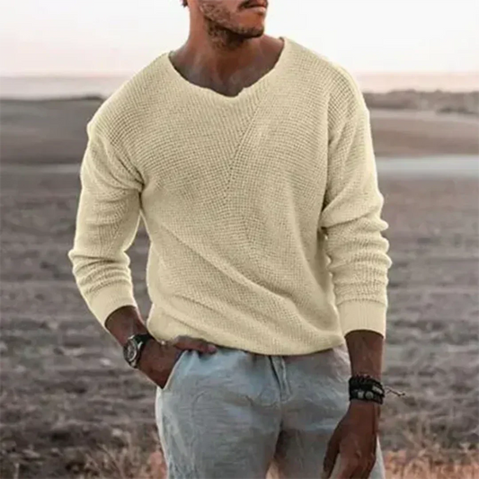 Herren Pullover – Lockerer Schnitt – Weiches Strick – V-Ausschnitt – Rippbündchen