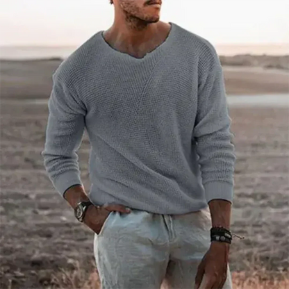 Herren Pullover – Lockerer Schnitt – Weiches Strick – V-Ausschnitt – Rippbündchen
