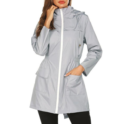 Damen Regenjacke – Wasserabweisend – Verstellbare Taille – Kapuze – Mittellang – Leicht
