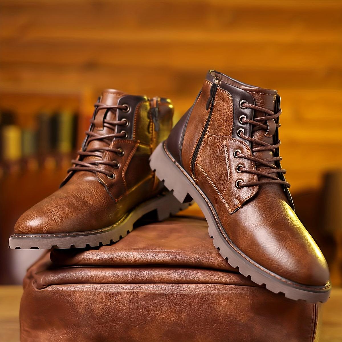 Herren Stiefeletten – Lederoptik – Reißverschluss – Robuste Sohle – Knöchelhoch
