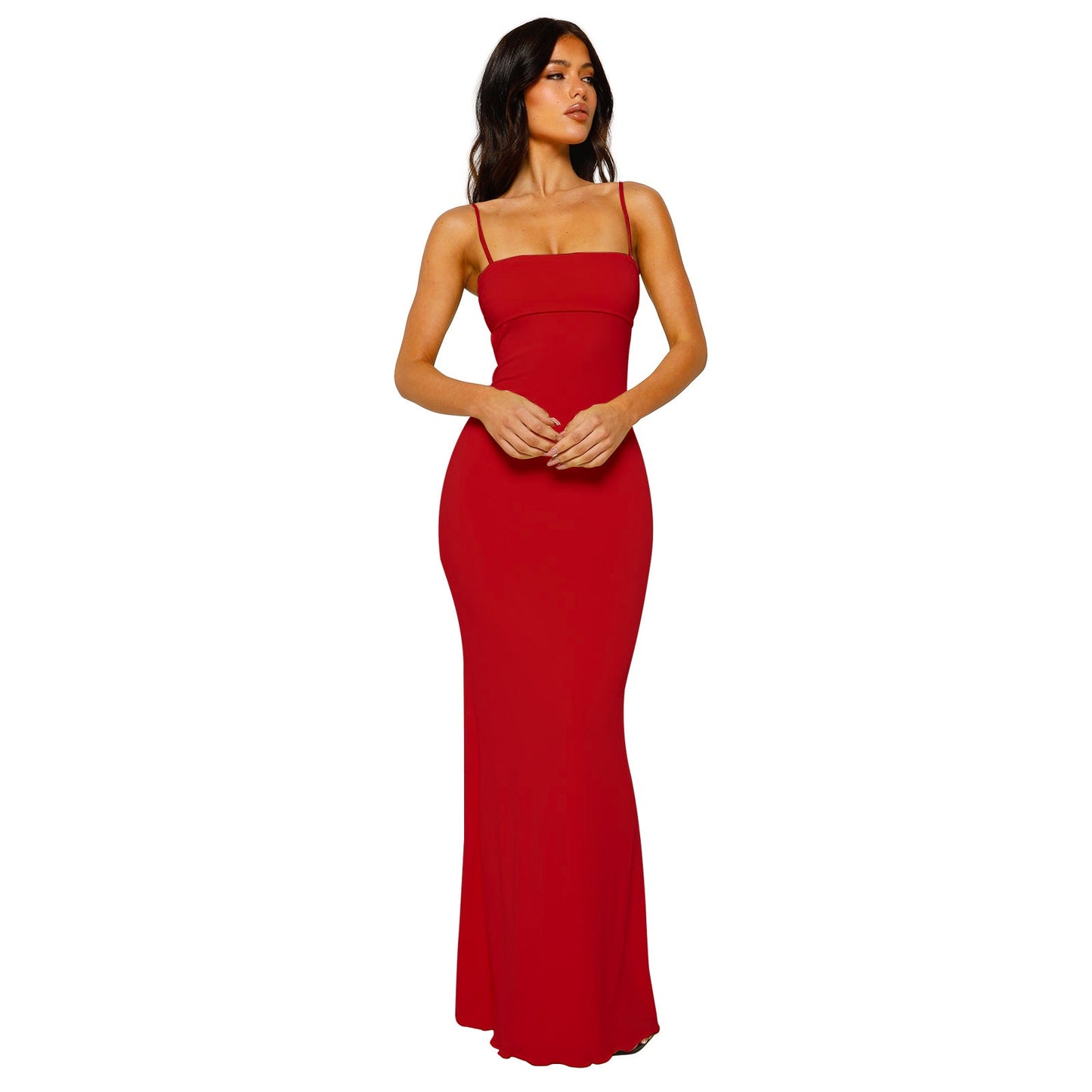 Damen Maxikleid – Bodycon Schnitt – Rückenfrei – Elegant mit Dünnen Trägern