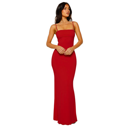 Damen Maxikleid – Bodycon Schnitt – Rückenfrei – Elegant mit Dünnen Trägern