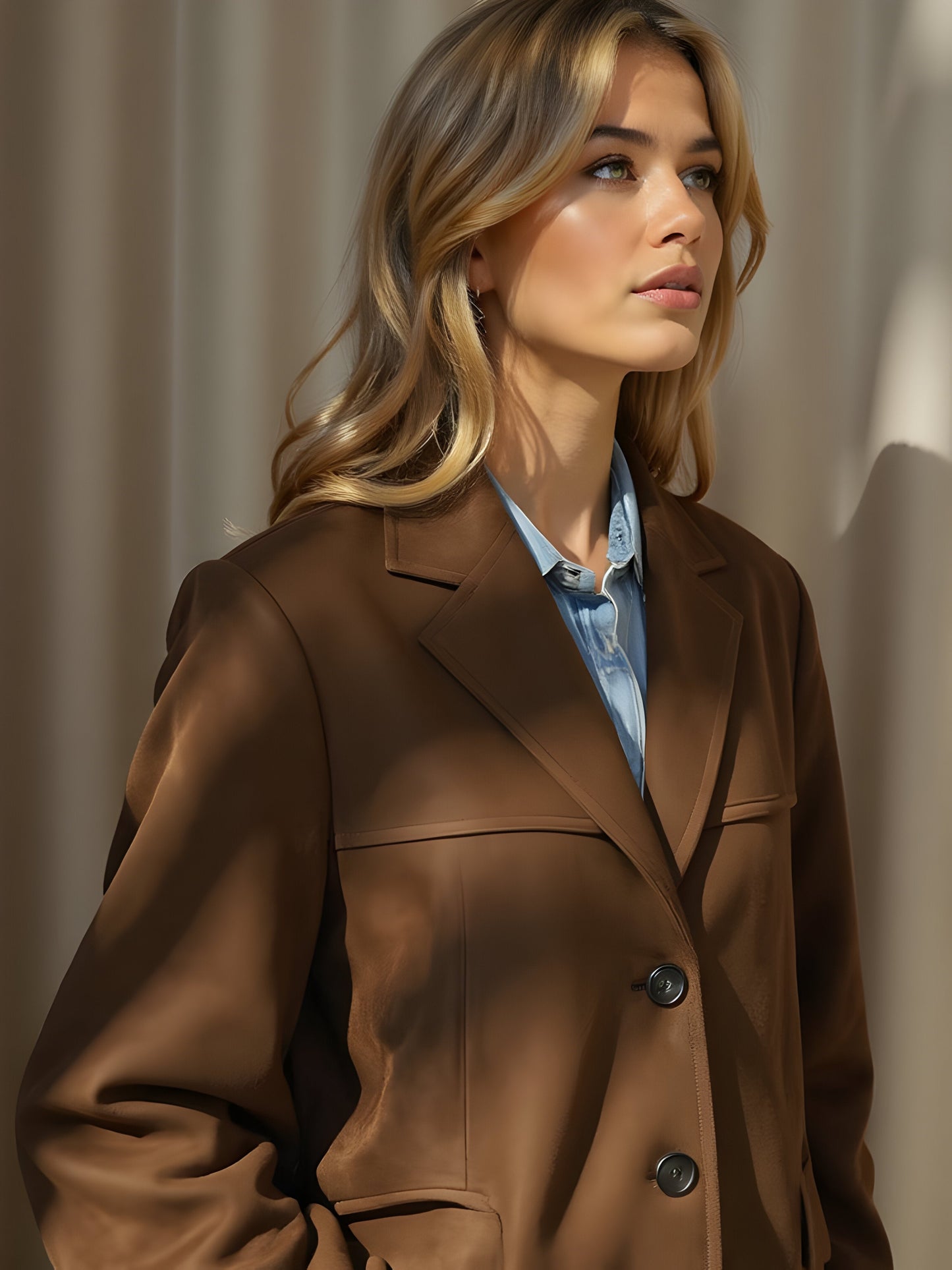 Damen Jacke – Taillierter Schnitt – Luxusstoff – Einreiher mit Revers – Hüftlang