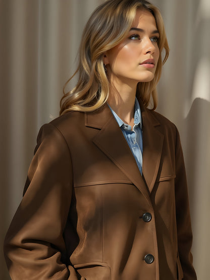 Damen Jacke – Taillierter Schnitt – Luxusstoff – Einreiher mit Revers – Hüftlang