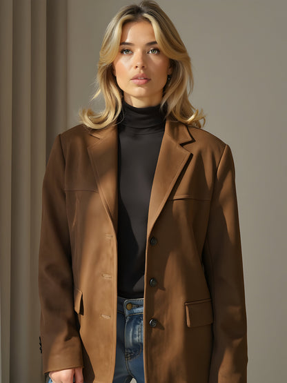 Damen Jacke – Taillierter Schnitt – Luxusstoff – Einreiher mit Revers – Hüftlang