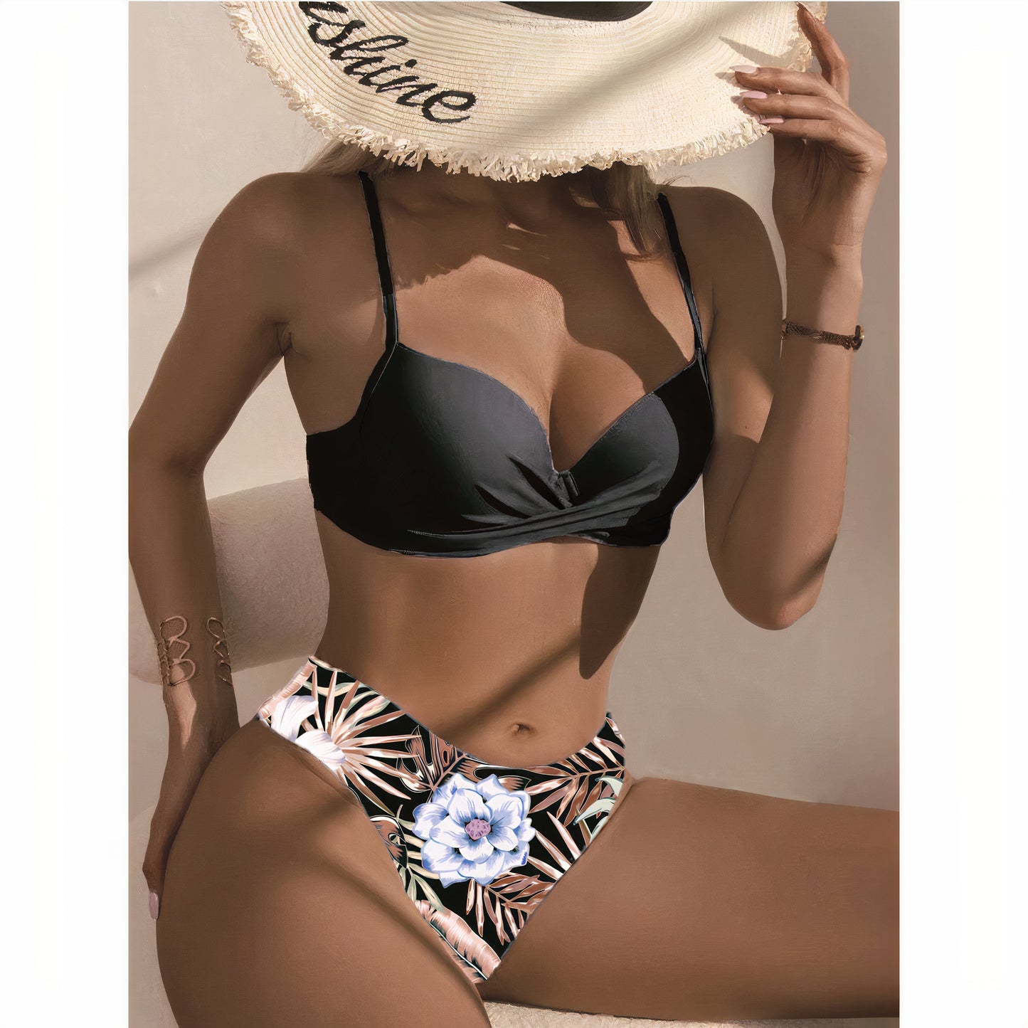 Damen Bikini Set – Crossover Top – High Waist – Atmungsaktives Stretchmaterial