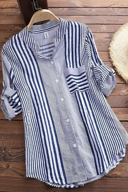 Damen Bluse – Lockerer Schnitt – Atmungsaktives Gewebe – 3/4 Ärmel – Stehkragen