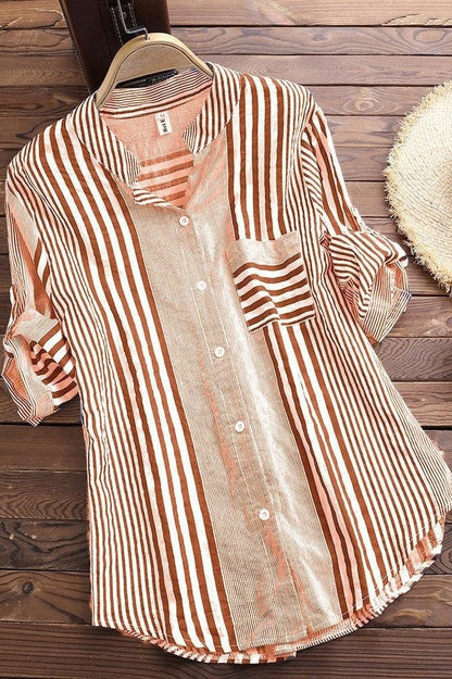 Damen Bluse – Lockerer Schnitt – Atmungsaktives Gewebe – 3/4 Ärmel – Stehkragen