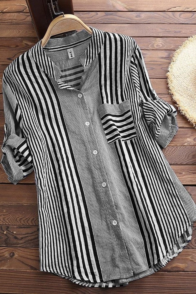 Damen Bluse – Lockerer Schnitt – Atmungsaktives Gewebe – 3/4 Ärmel – Stehkragen