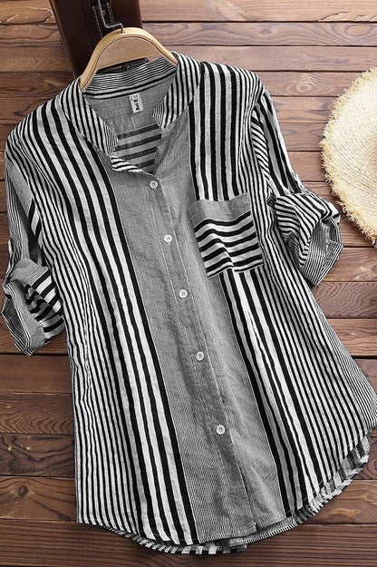 Damen Bluse – Lockerer Schnitt – Atmungsaktives Gewebe – 3/4 Ärmel – Stehkragen
