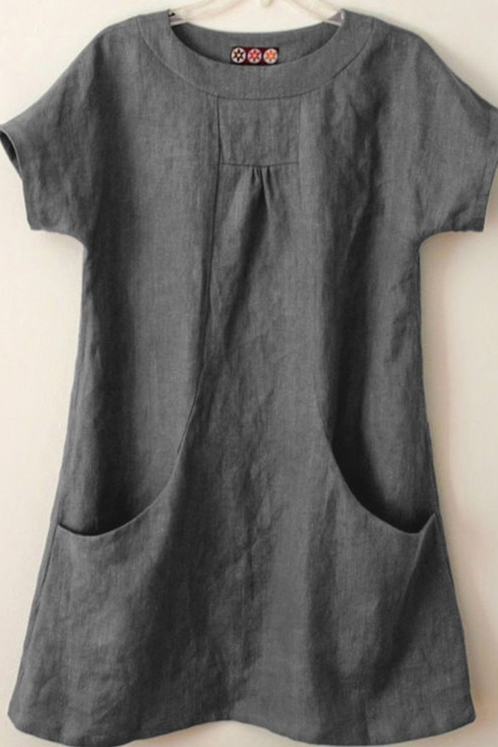 Damen Bluse – Lockerer Schnitt – Kurzarm – Natürliche Fasern – Praktische Taschen