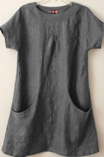 Damen Bluse – Lockerer Schnitt – Kurzarm – Natürliche Fasern – Praktische Taschen