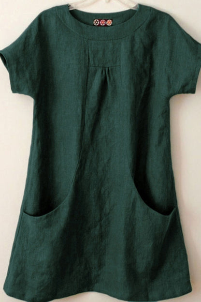 Damen Bluse – Lockerer Schnitt – Kurzarm – Natürliche Fasern – Praktische Taschen