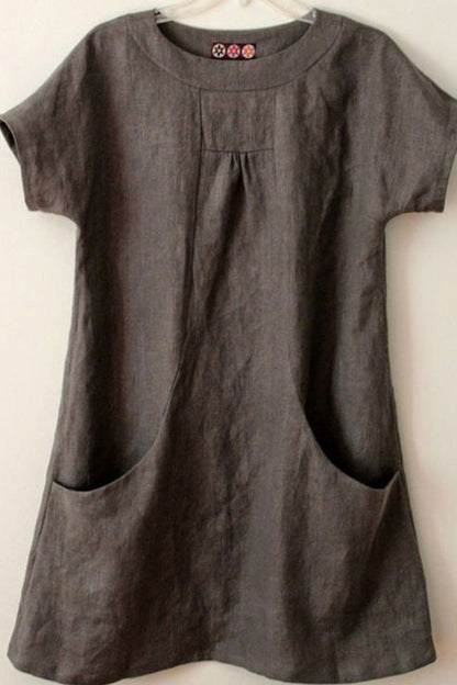 Damen Bluse – Lockerer Schnitt – Kurzarm – Natürliche Fasern – Praktische Taschen