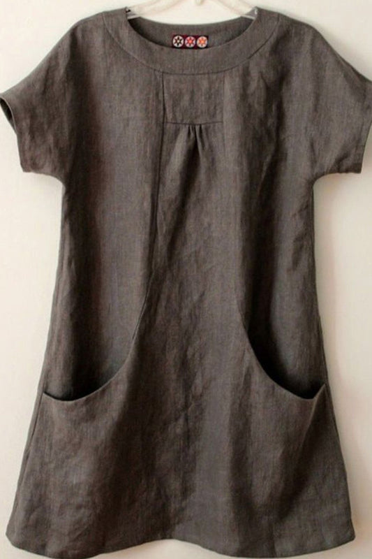 Damen Bluse – Lockerer Schnitt – Kurzarm – Natürliche Fasern – Praktische Taschen